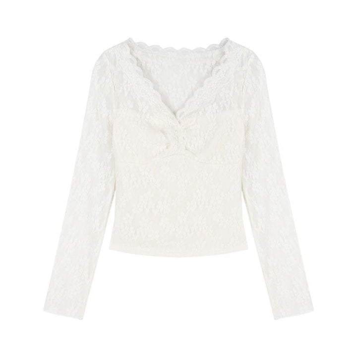 Kvinders blonder bluse med V-hals og ruffles detaljer Stilla