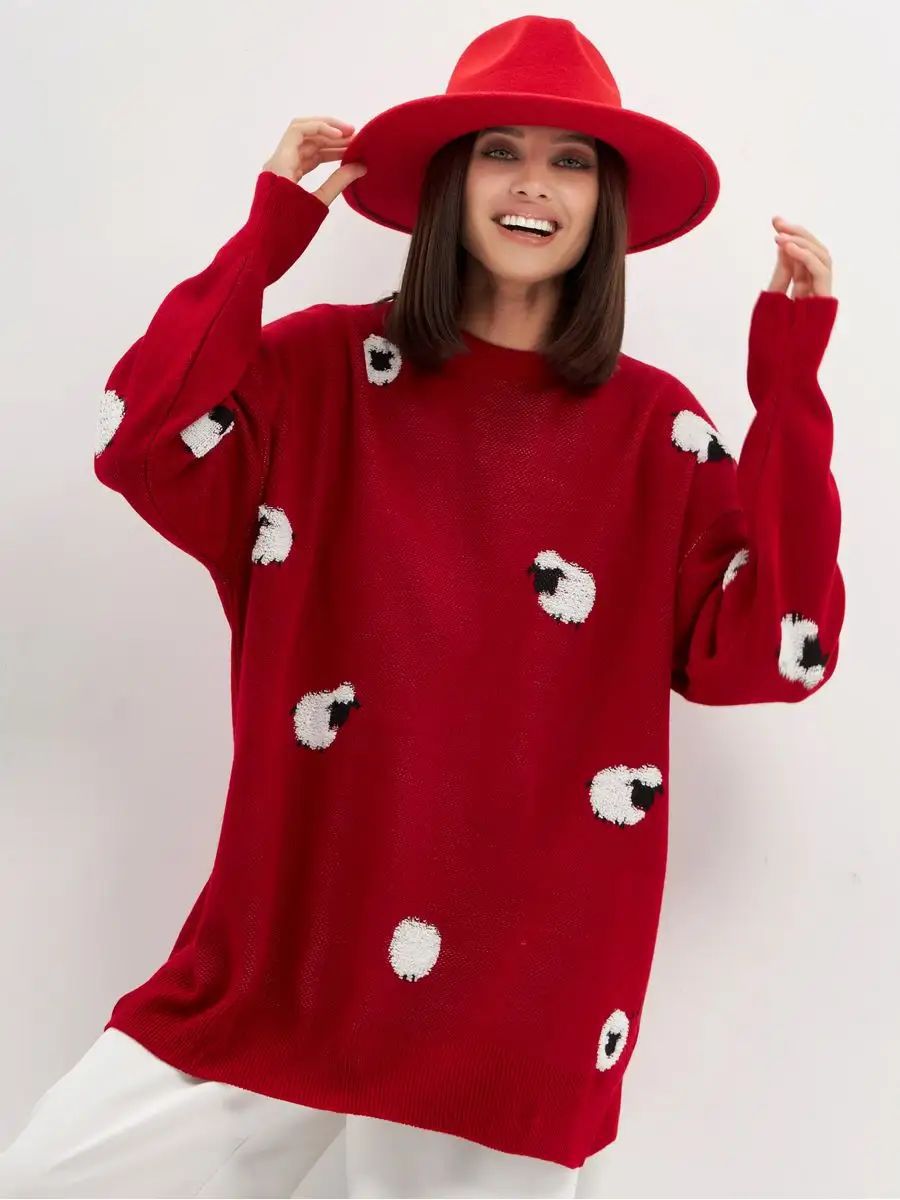 Dame strikpullover med legende fåredesign og afslappet oversized pasform Stilla