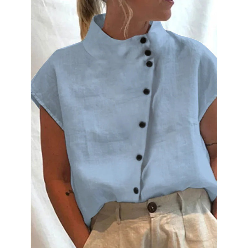 Dame Mandarin Krave Knap-op Bluse Stilla