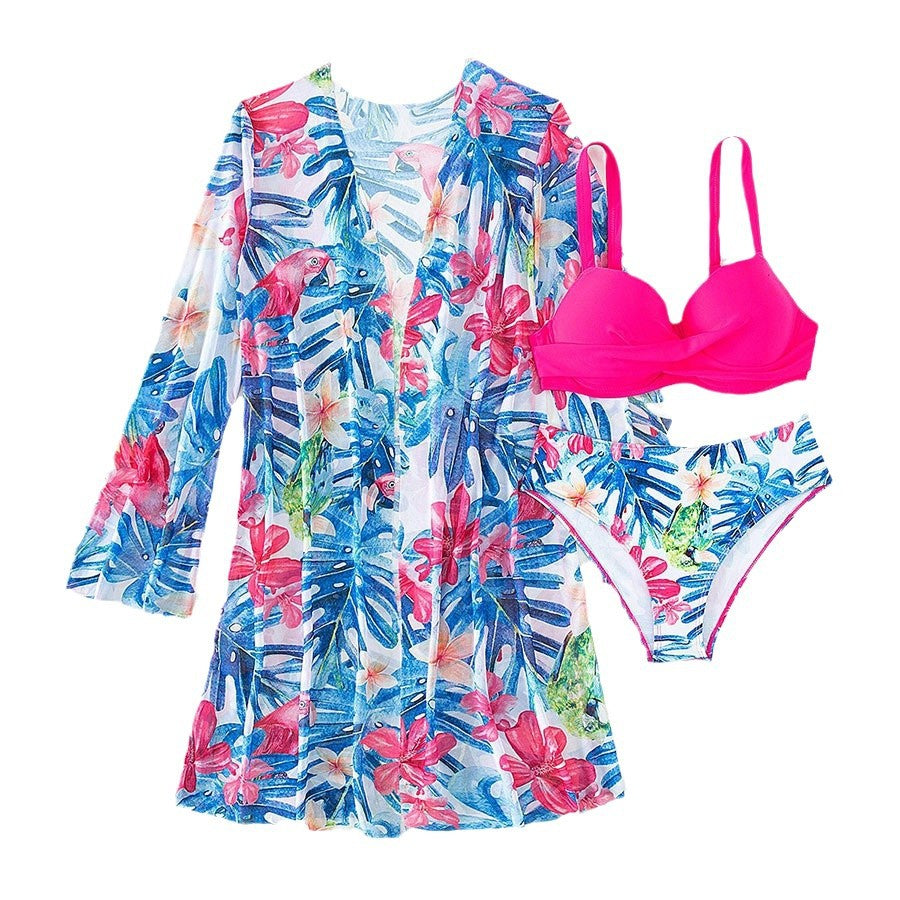 Kvinder Floral Print Badekåbe og Bikini Sæt Stilla