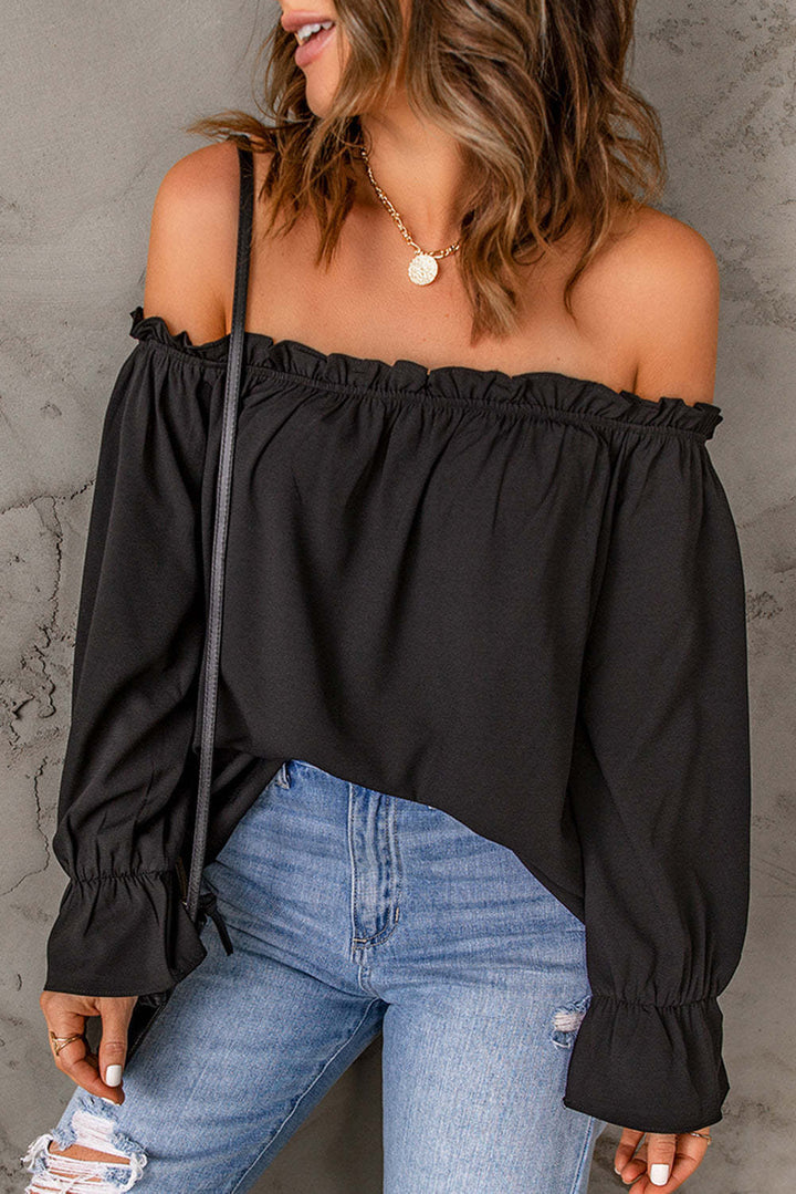 Dame Off-Shoulder Bluse med Flæse og Blød Snit Stilla