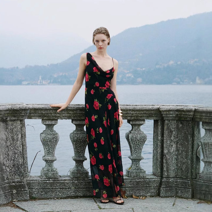 Damer Floral Print Maxi Kjole med asymmetrisk Kant Stilla