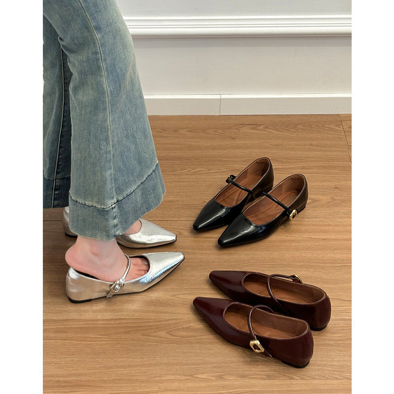 Dame elegante spidse Mary Jane Ballerinas med stilfuld remdetalje Stilla