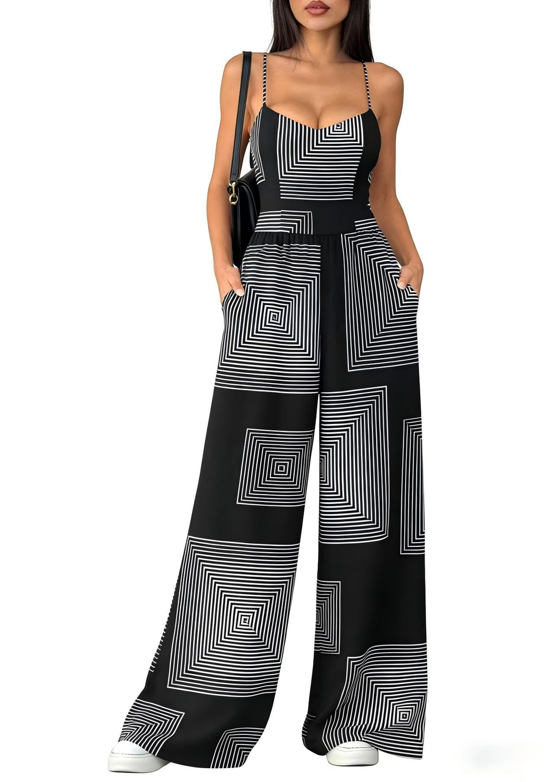Dame Elegant jumpsuit med geometrisk print og brede ben Skovae