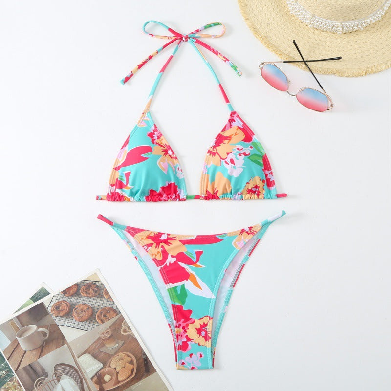 Dame trekant-bikini med legende blomsterdesign og justerbare stropper Skovae