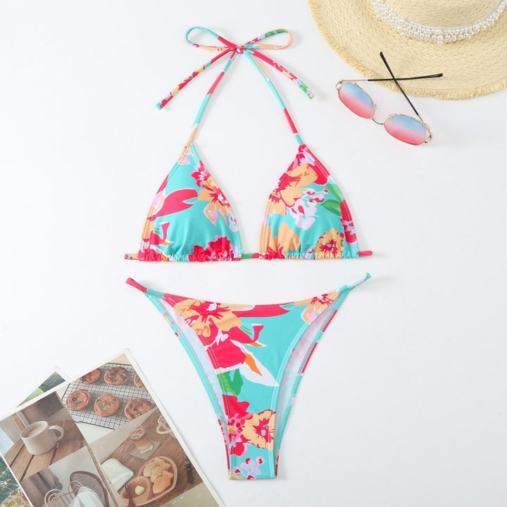 Dame trekant-bikini med legende blomsterdesign og justerbare stropper Skovae