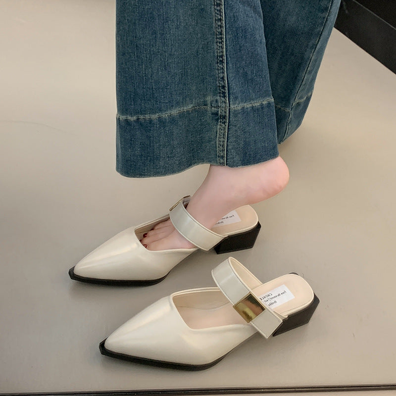 Dame Stiletto Tå Slingback Mules med Dekorativ Rem Stilla