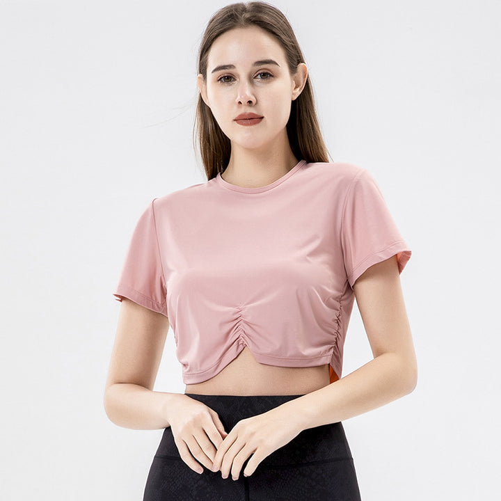 Dame sporty cropped T-shirt med ruching Stilla