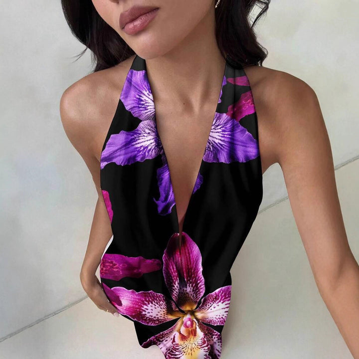 Dame Elegant Maxikjole med sofistikeret blomsterprint og dyb V-udskæring Skovae