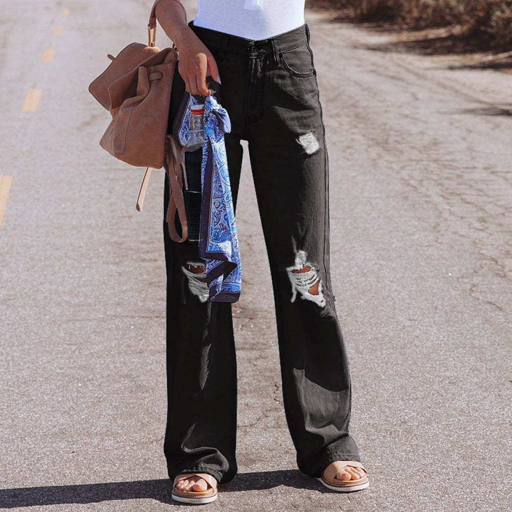 Dame Flared Jeans i trendy Destroyed-stil med høj talje Stilla