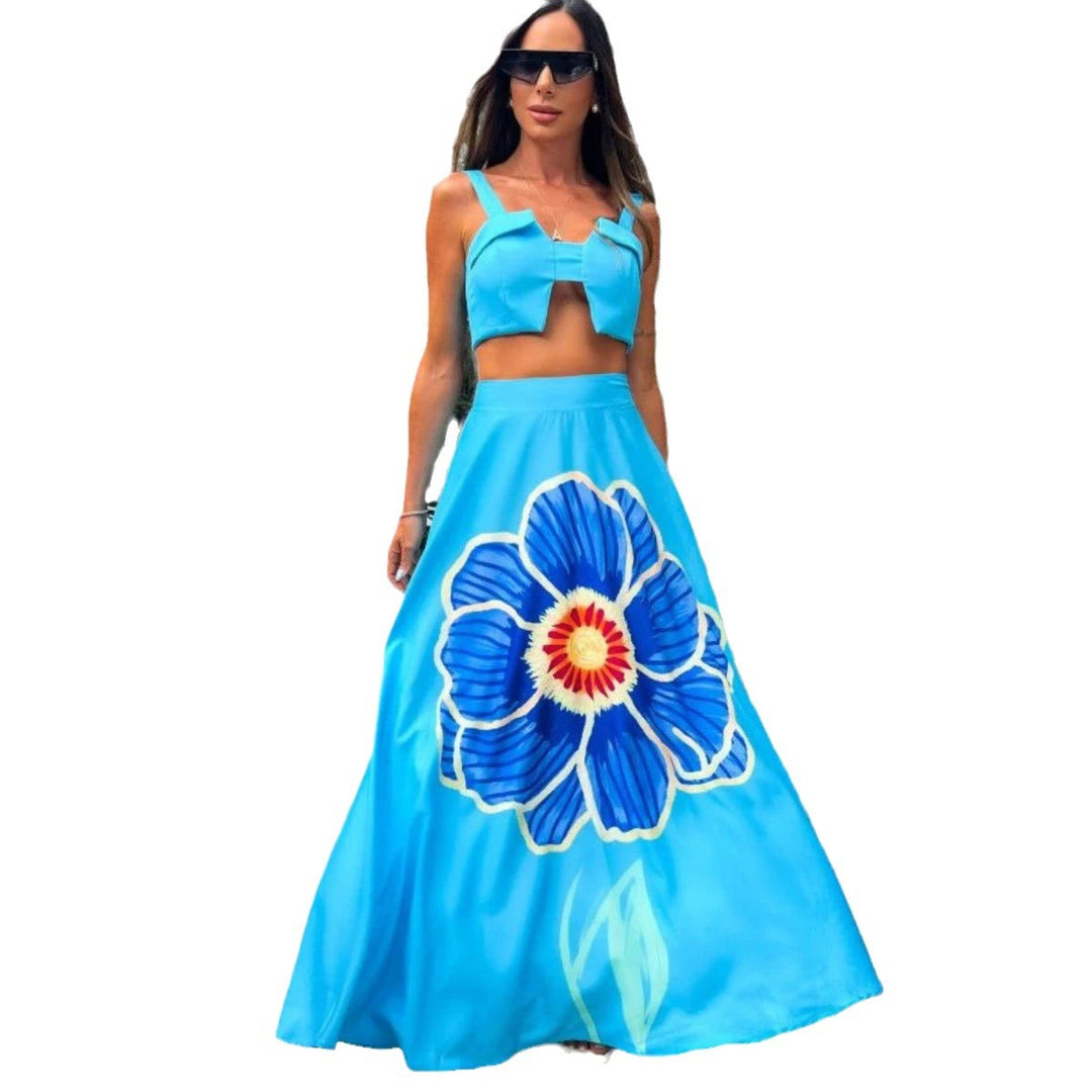 Dame Crop-Top og Maxirygsæt med blomsterdesigns og unik snit Stilla