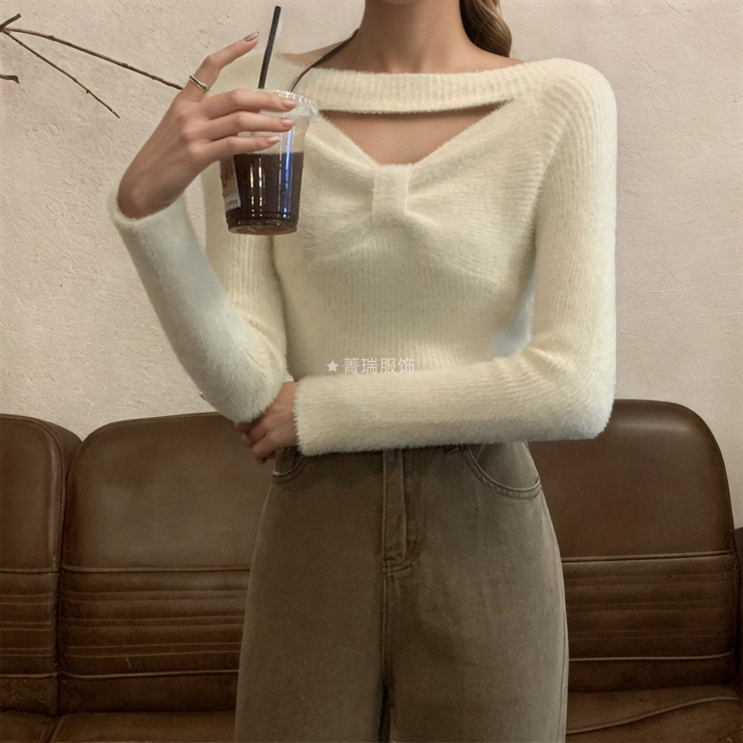 Damer Elegant Strik Top med Fashionable Udsnit