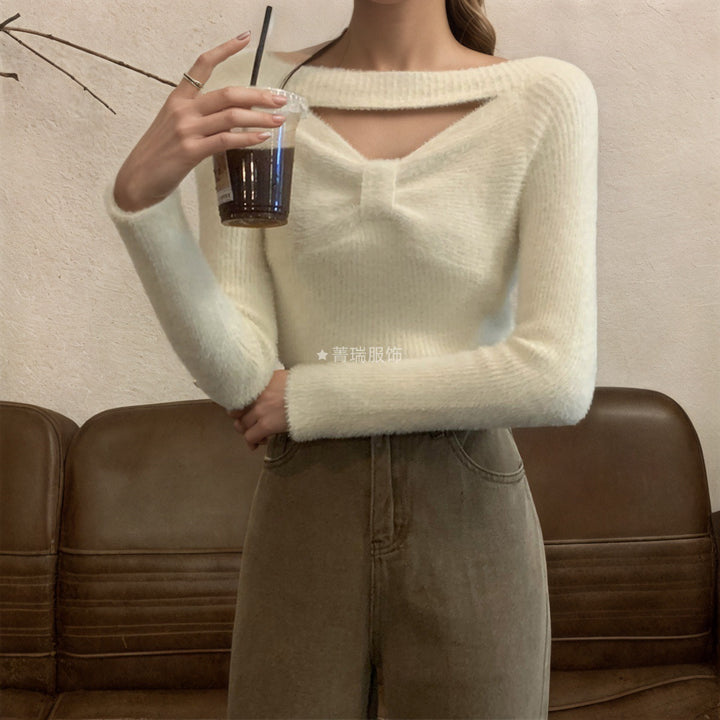 Damer Elegant Strik Top med Fashionable Udsnit