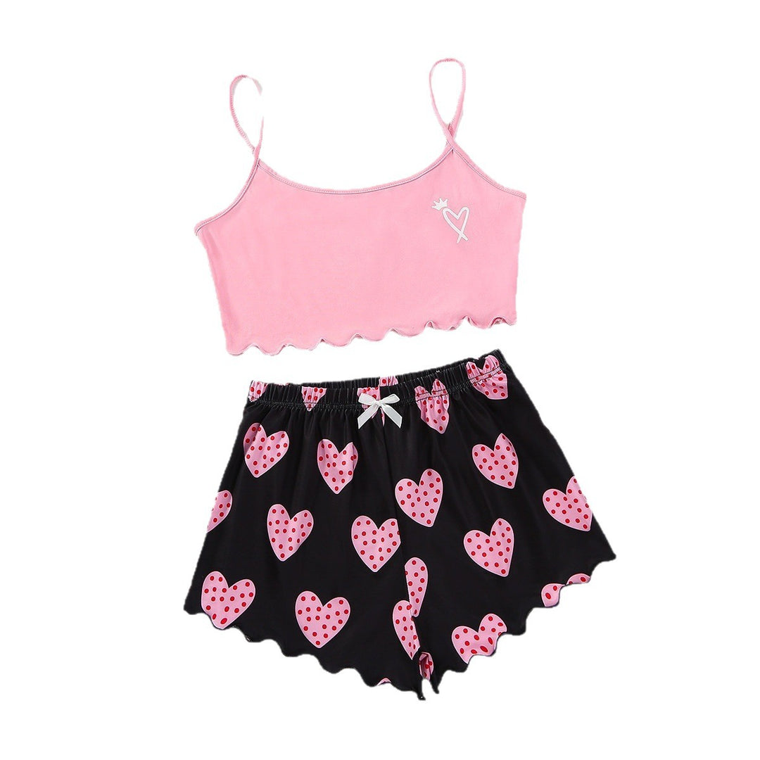 Dame Crop-Top og Shorts Sæt med hjerteformet motiv Stilla