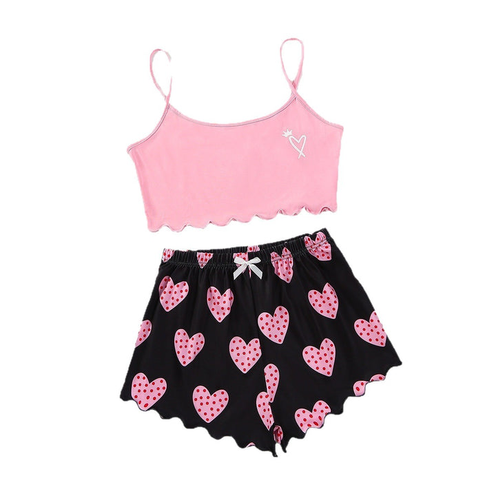 Dame Crop-Top og Shorts Sæt med hjerteformet motiv Stilla