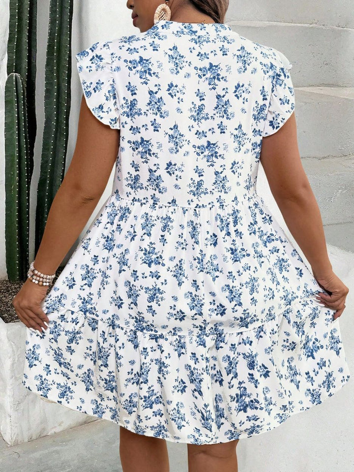 Femme Floral Ruffle Knaplukning Kjole Stilla