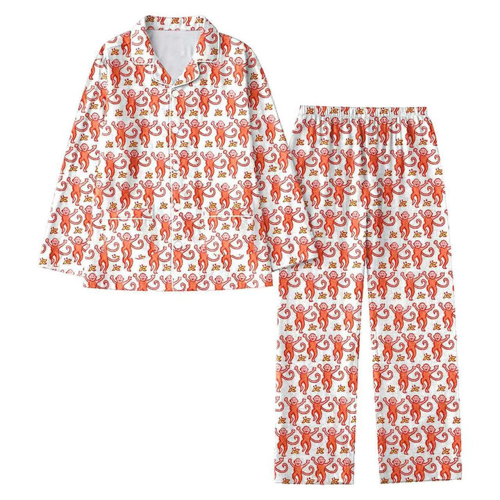 Dame bomulds-pyjamasæt med sjovt abe-motiv Stilla