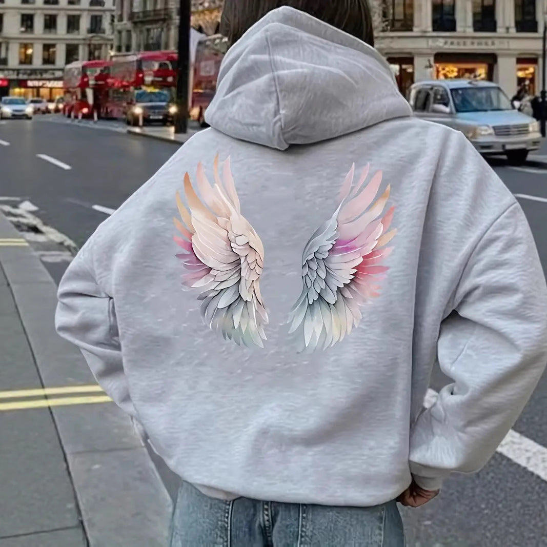 Dame hoodie sweatshirt med fantasifuld vingemotiv Skovae