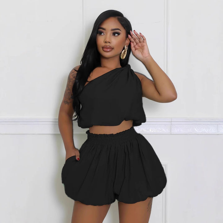 Dame trendy Crop-Top og løs siddende shorts med elastisk talje Stilla