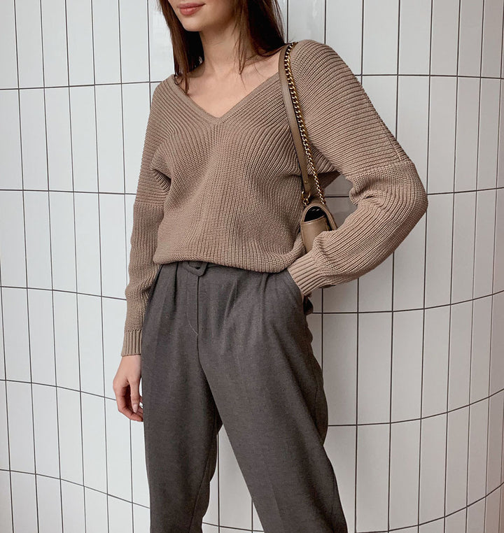 Dame Mode Strikpullover med dyb V-hals og flatterende snit Stilla