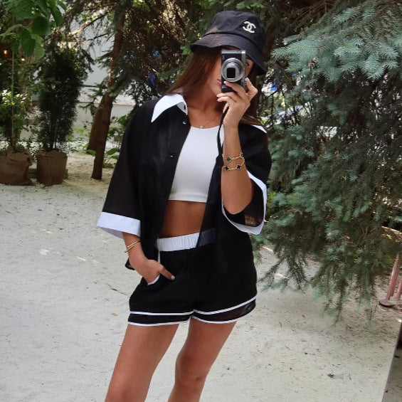 Dame Sporty Sæt med Kort Blazer og Shorts Stilla
