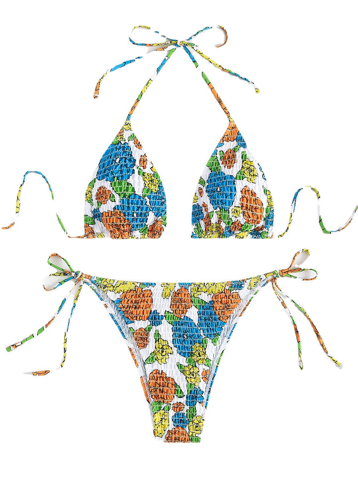 Dame Triangel-Bikini-sæt med blomstermønster og justerbare bånd Stilla