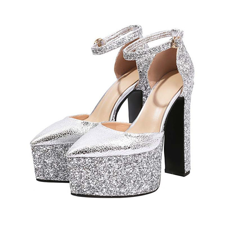 Femme Glitter Platform Højhælede Sandaler med Anklerem Stilla