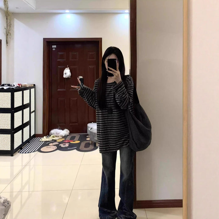 Dame Casual Stribet Oversized Skjorte med Brede Ærmer Stilla
