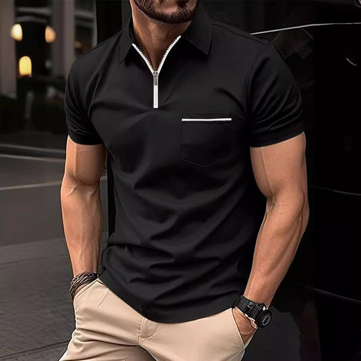 Herrer polo shirt med moderne kort lynlås og brystlomme Stilla
