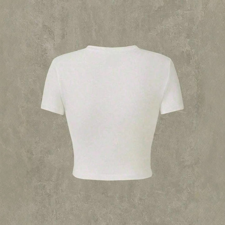 Dame Crop T-Shirt med legesyge kattemotiv og cowboy-design Skovae