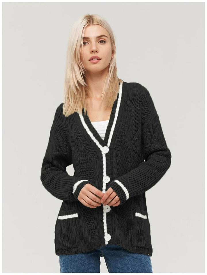 Dame struktureret strik cardigan med kontrastkant Stilla