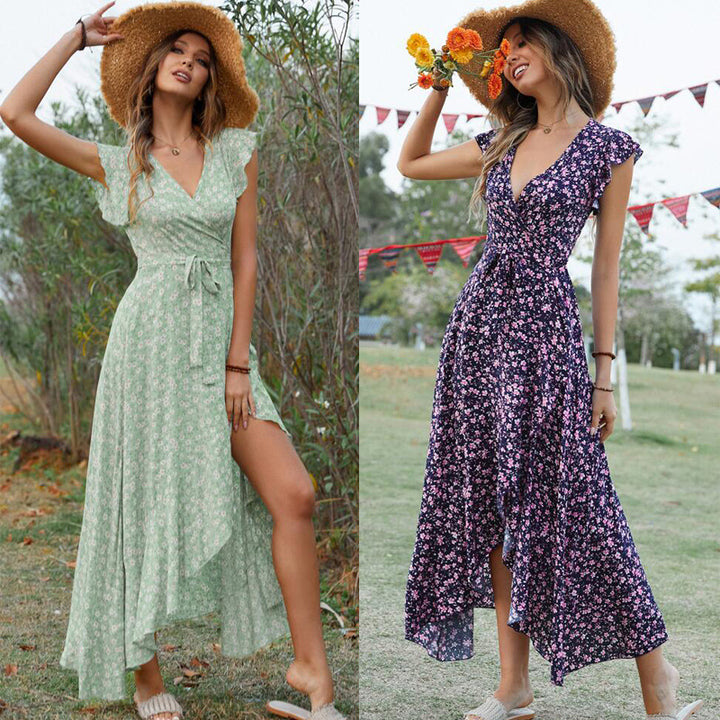 Damer Flydende Maxikjole med blomsterdesign og asymmetrisk kant Stilla