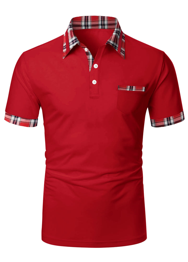 Herrer Poloshirt med moderne ternet detalje og praktisk brystlomme Stilla