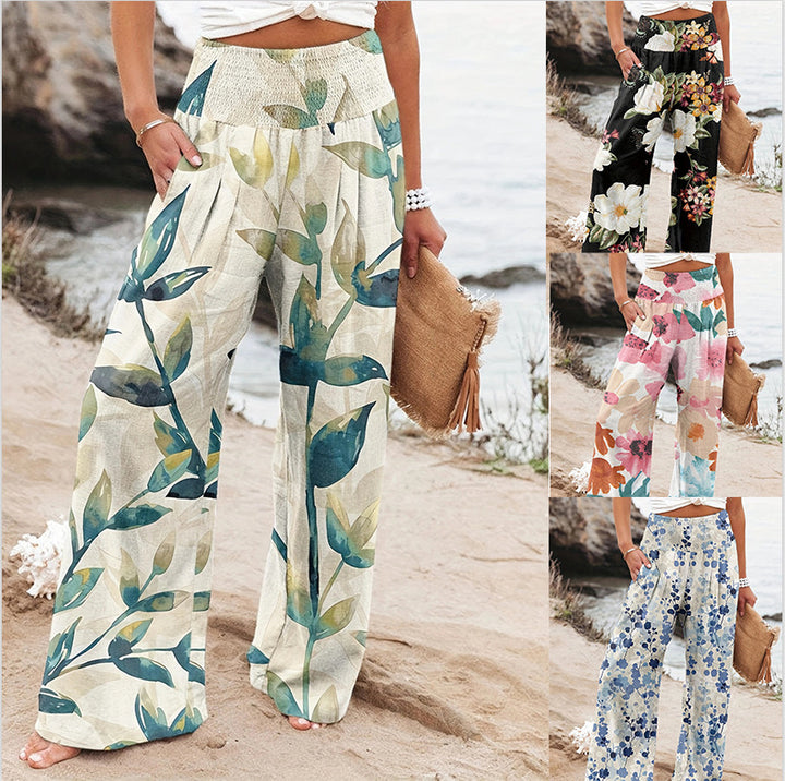 Dame Løs fit Strandbukser med blomsterprints og elastisk talje Stilla