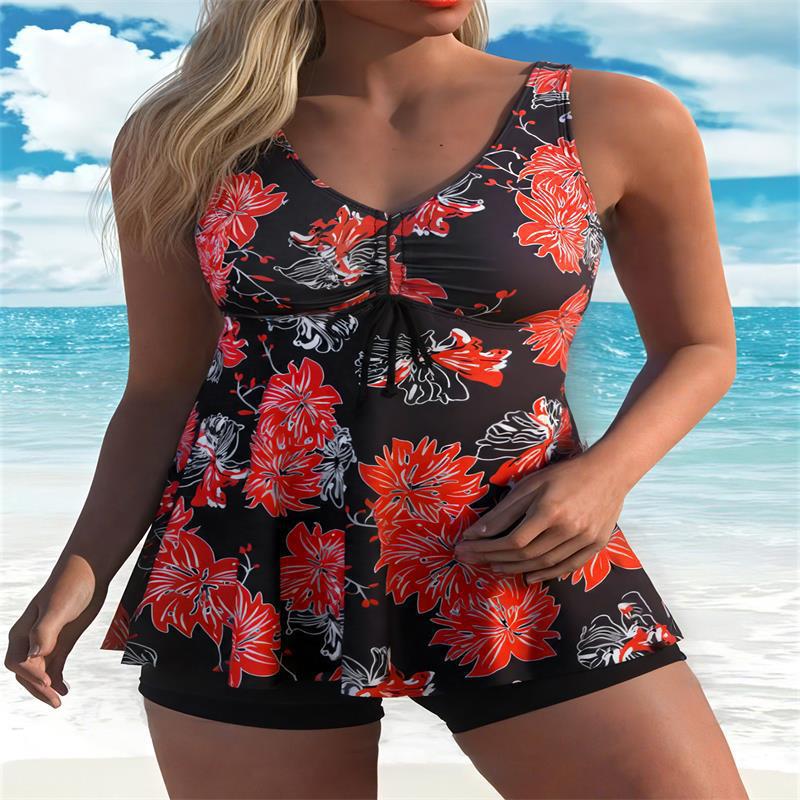 Dame Tankini-top med blomstret design og figurspillende snit Skovae