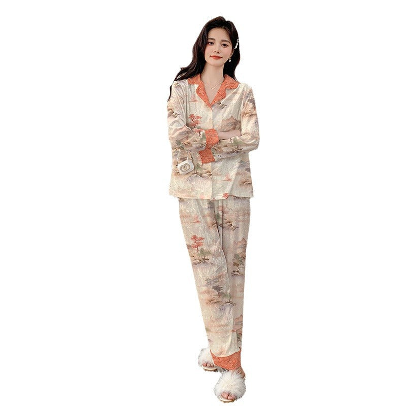Dame modernt pyjamasæt med tropisk print og komfortdetaljer Stilla