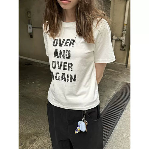 Dame Kortærmet T-shirt med Bogstav Print Slim Fit Hvid