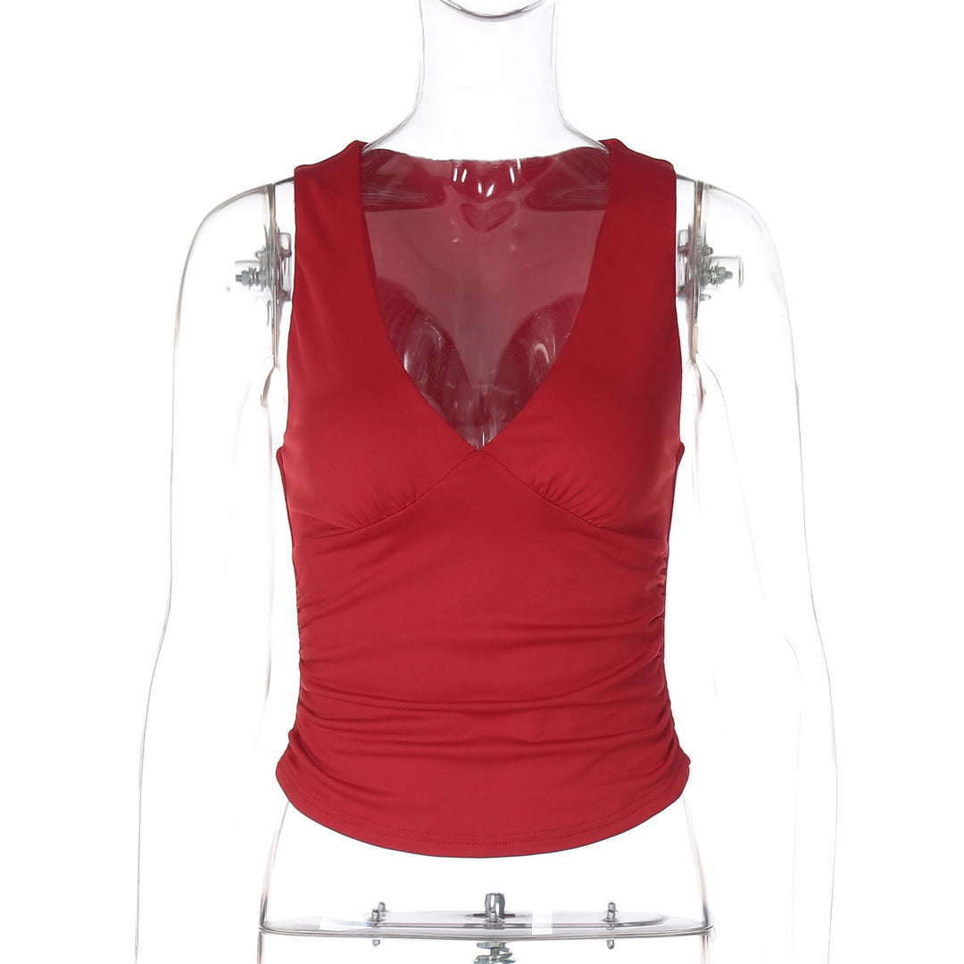 Dame Figurtilpasset Crop-Top med raffinerede flæsedetaljer og V-udskæring Stilla