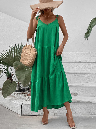 Femme Stribet Maxi-Kjole med justerbare Spaghetti-Stropper Stilla
