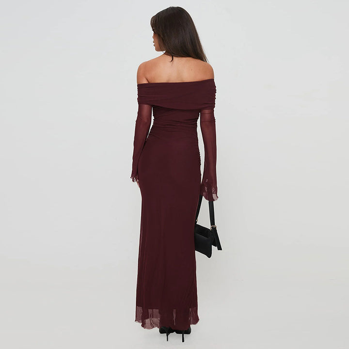 Kvinder Elegant Off-Shoulder Maxi Kjole med Sofistikeret Flæse Design Stilla