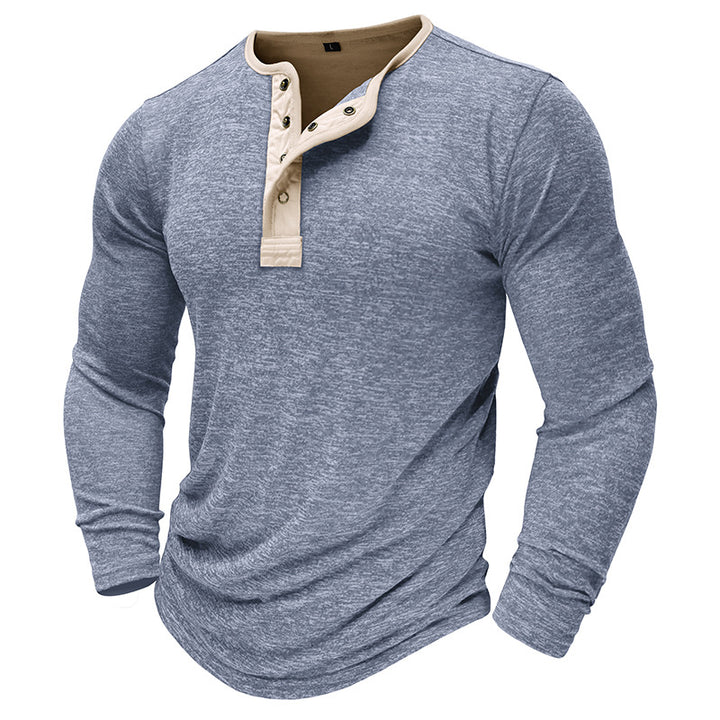 Herre langærmet Henley-shirt i åndbart bomuldsblanding med elegant knapliste Stilla
