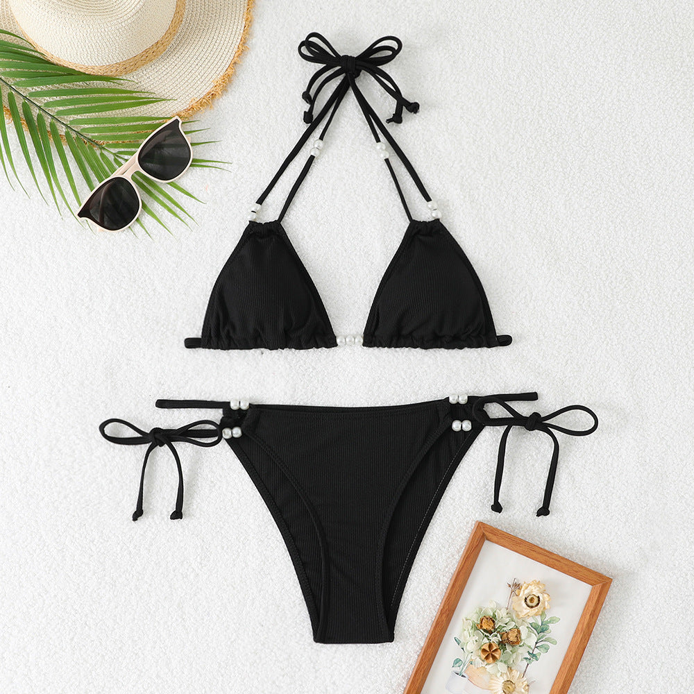Dame triangel-bikini med raffinerede perleaccentuer Skovae