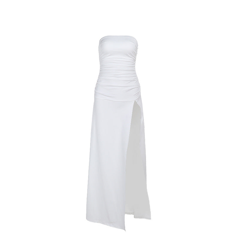 Dame Elegant Rynkes Maxi Kjole med side Slids Detalje Stilla