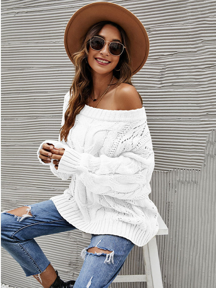 Stilla | Moda Langærmet Off Shoulder Strikket Trøje