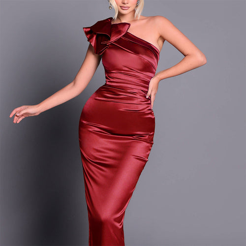 Dame Elegant One-Shoulder Kjole med Draperinger Skovae