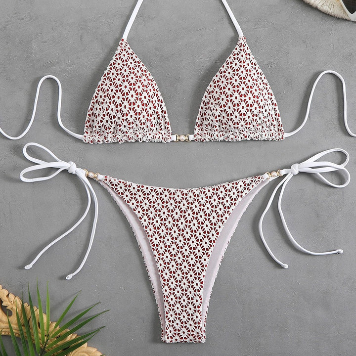 Dame Triangel Bikini Sæt med justerbare Bindebånd og blomster mønster Stilla