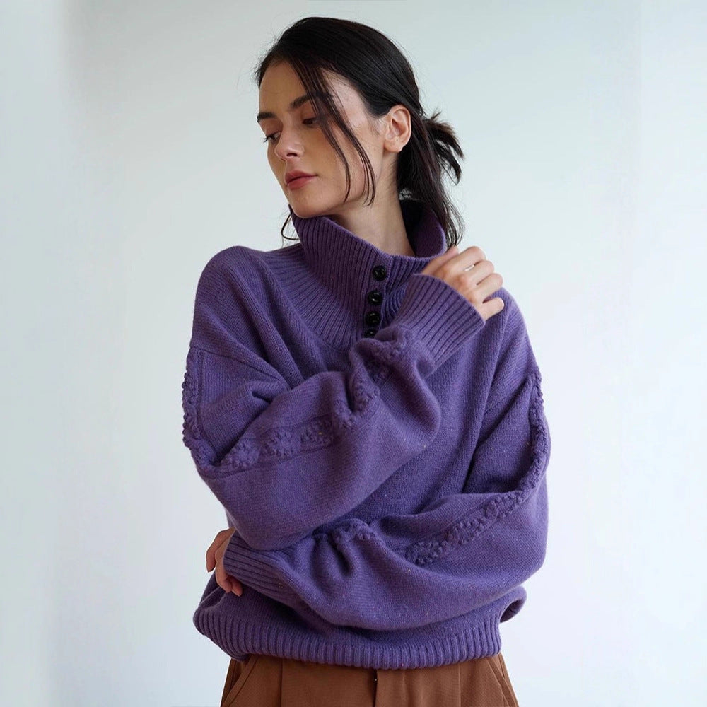 Kvinders fashionable turtleneck sweater med knapdetaljer Stilla