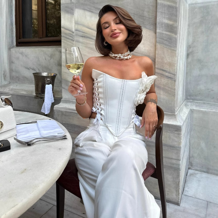 Dame Elegant Korset-top med vide ben Stilla