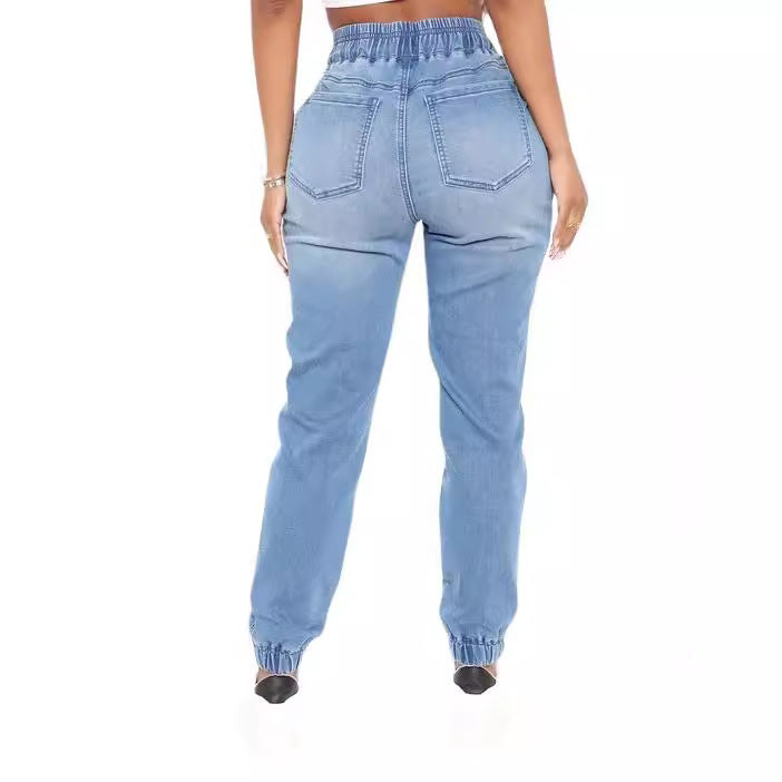 Dame joggingbukser i blødt denim med justerbar kant Stilla