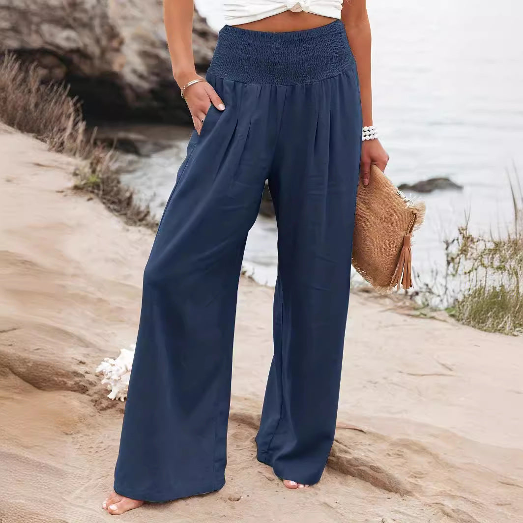Dame bred sommerbuks med elastisk talje og elegant plissering Stilla